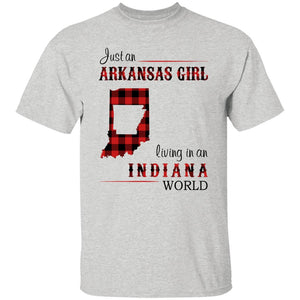 Just An Arkansas Girl Living In An Indiana World T-shirt - T-shirt Born Live Plaid Red Teezalo