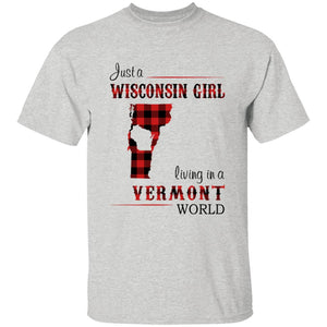 Just A Wisconsin Girl Living In A Vermont World T-shirt - T-shirt Born Live Plaid Red Teezalo
