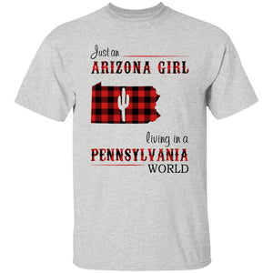 Just An Arizona Girl Living In A Pennsylvania World T-shirt - T-shirt Born Live Plaid Red Teezalo