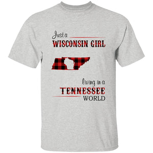 Just A Wisconsin Girl Living In A Tennessee World T-shirt - T-shirt Born Live Plaid Red Teezalo