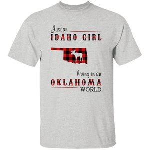 Just An Idaho Girl Living In An Oklahoma World T-shirt - T-shirt Born Live Plaid Red Teezalo