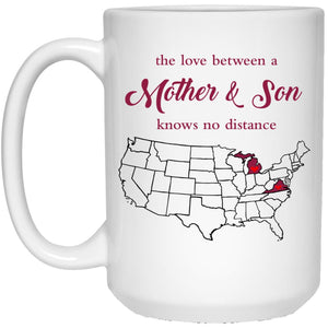 Michigan Virginia The Love Between Mother And Son Mug - Mug Teezalo