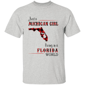 Just A Michigan Girl Living In A Florida World T-shirt - T-shirt Born Live Plaid Red Teezalo