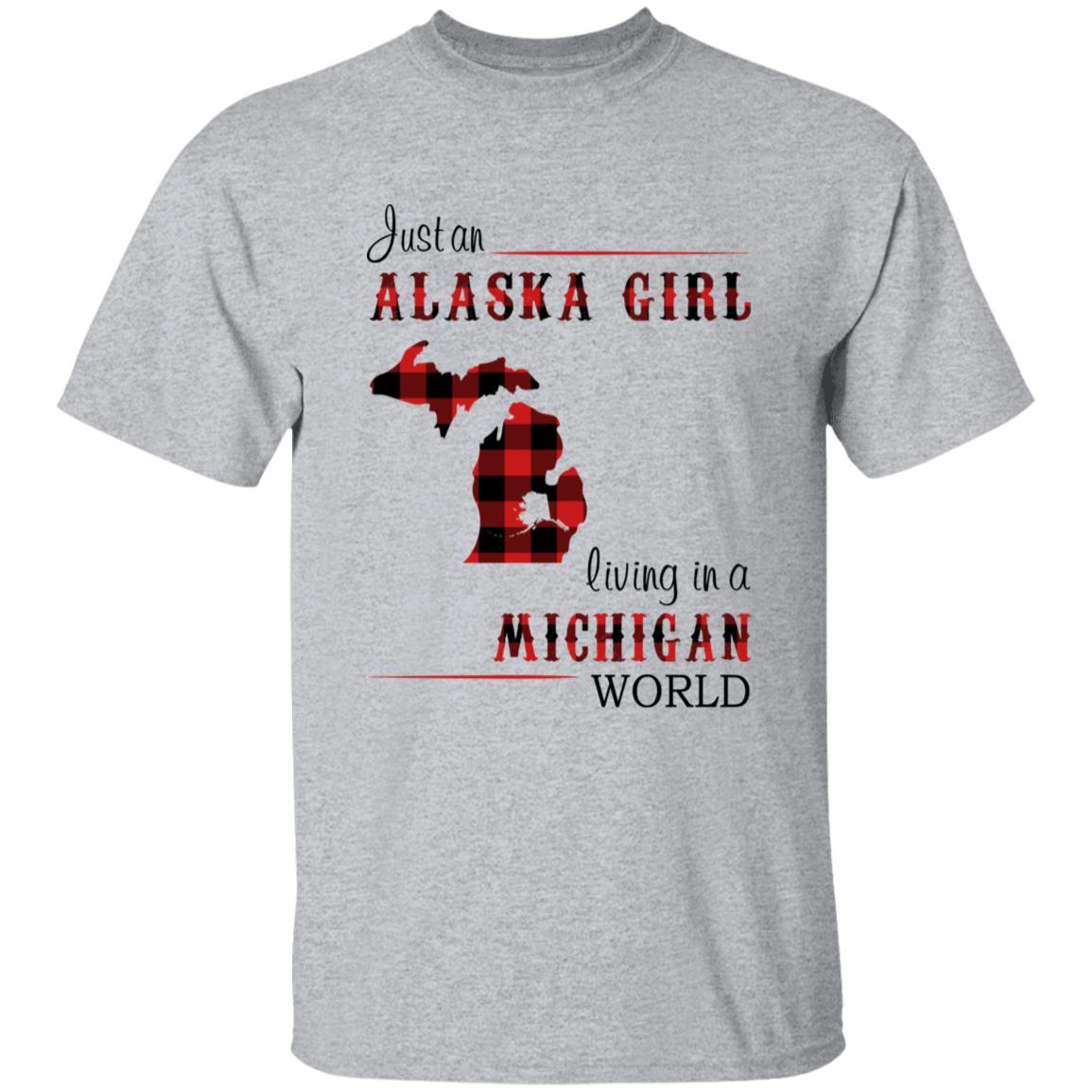 Just An Alaska Girl Living In A Michigan World T-shirt - T-shirt Born Live Plaid Red Teezalo