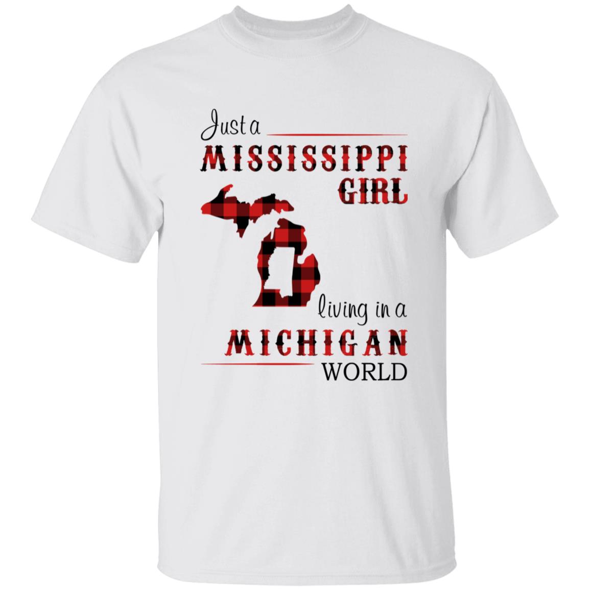 Just A Mississippi Girl Living In A Michigan World T-shirt - T-shirt Born Live Plaid Red Teezalo