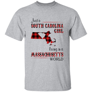 Just A South Carolina Girl Living In A Massachusetts World T-shirt - T-shirt Born Live Plaid Red Teezalo