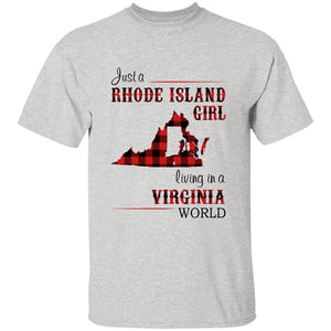 Just A Rhode Island  Girl Living In A Virginia World T-shirt - T-shirt Born Live Plaid Red Teezalo