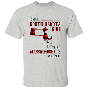 Just A North Dakota Girl Living In A Massachusetts World T-shirt - T-shirt Born Live Plaid Red Teezalo