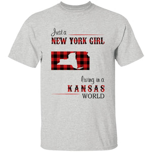 Just A New York Girl Living In A Kansas World T-shirt - T-shirt Born Live Plaid Red Teezalo