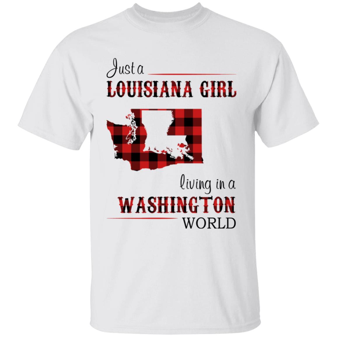 Just A Louisiana Girl Living In A Washington World T-shirt - T-shirt Born Live Plaid Red Teezalo