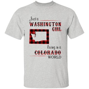 Just A Washington Girl Living In A Colorado World T-shirt - T-shirt Born Live Plaid Red Teezalo