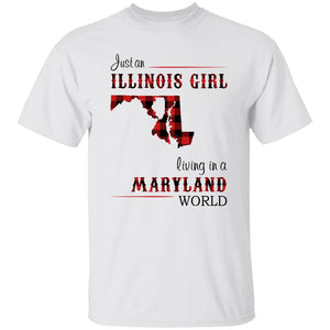Just An Illinois Girl Living In A Maryland World T-shirt - T-shirt Born Live Plaid Red Teezalo