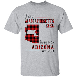 Just A Massachusetts Girl Living In An Arizona World T-shirt - T-shirt Born Live Plaid Red Teezalo