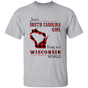 Just A South Carolina Girl Living In A Wisconsin World T-shirt - T-shirt Born Live Plaid Red Teezalo