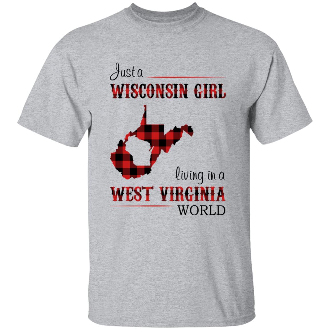 Just A Wisconsin Girl Living In A West Virginia World T-shirt - T-shirt Born Live Plaid Red Teezalo