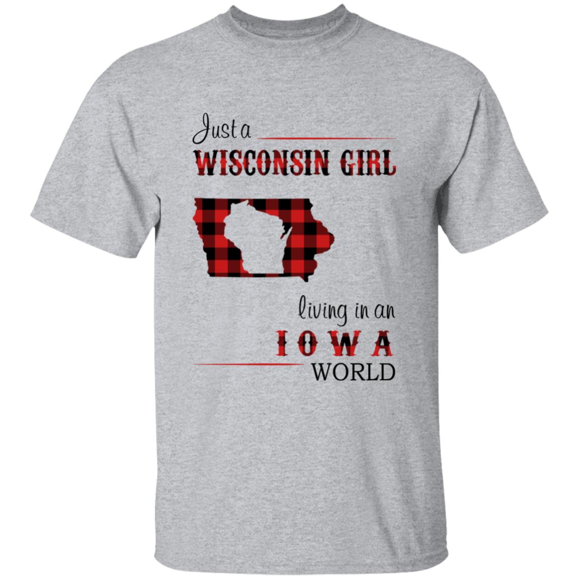 Just A Wisconsin Girl Living In An Iowa World T-shirt - T-shirt Born Live Plaid Red Teezalo