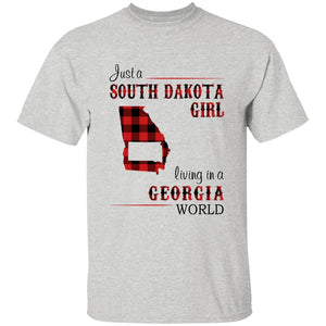 Just A South Dakota Girl Living In A Georgia World T-shirt - T-shirt Born Live Plaid Red Teezalo
