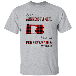 Just A Minnesota Girl Living In A Pennsylvania World T-shirt - T-shirt Born Live Plaid Red Teezalo