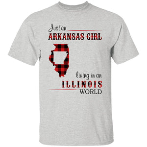 Just An Arkansas Girl Living In An Illinois World T-shirt - T-shirt Born Live Plaid Red Teezalo