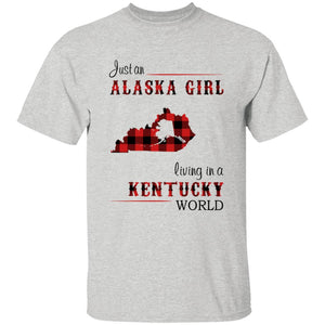 Just An Alaska Girl Living In A Kentucky World T-shirt - T-shirt Born Live Plaid Red Teezalo