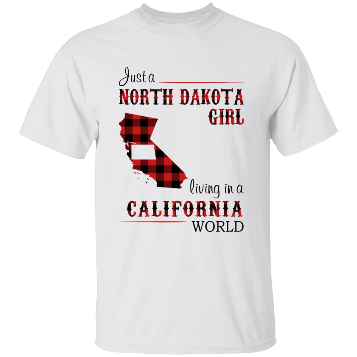 Just A North Dakota Girl Living In A California World T-shirt - T-shirt Born Live Plaid Red Teezalo