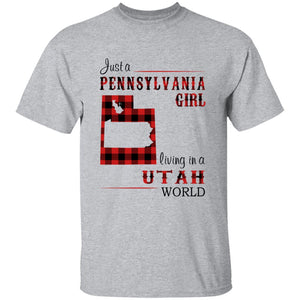 Just A Pennsylvania Girl Living In A Utah World T-shirt - T-shirt Born Live Plaid Red Teezalo