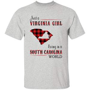 Just A Virginia Girl Living In A South Carolina World T-shirt - T-shirt Born Live Plaid Red Teezalo
