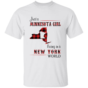 Just A Minnesota Girl Living In A New York World T-shirt - T-shirt Born Live Plaid Red Teezalo