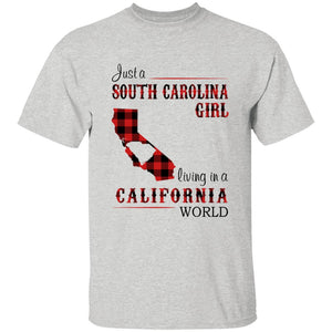 Just A South Carolina Girl Living In A California World T-shirt - T-shirt Born Live Plaid Red Teezalo
