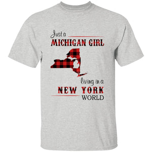 Just A Michigan Girl Living In A New York World T-shirt - T-shirt Born Live Plaid Red Teezalo