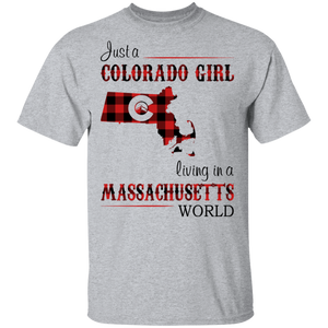 Just A Colorado Girl Living In A Massachusetts World T-shirt - T-shirt Born Live Plaid Red Teezalo