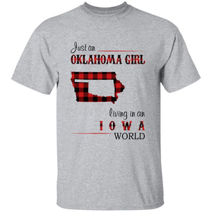 Just An Oklahoma Girl Living In An Iowa World T-shirt - T-shirt Born Live Plaid Red Teezalo