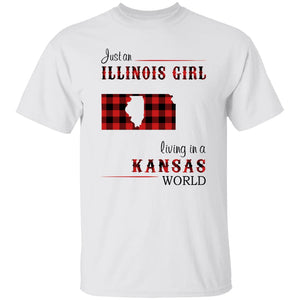 Just An Illinois Girl Living In A Kansas World T-shirt - T-shirt Born Live Plaid Red Teezalo