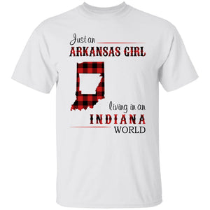 Just An Arkansas Girl Living In An Indiana World T-shirt - T-shirt Born Live Plaid Red Teezalo