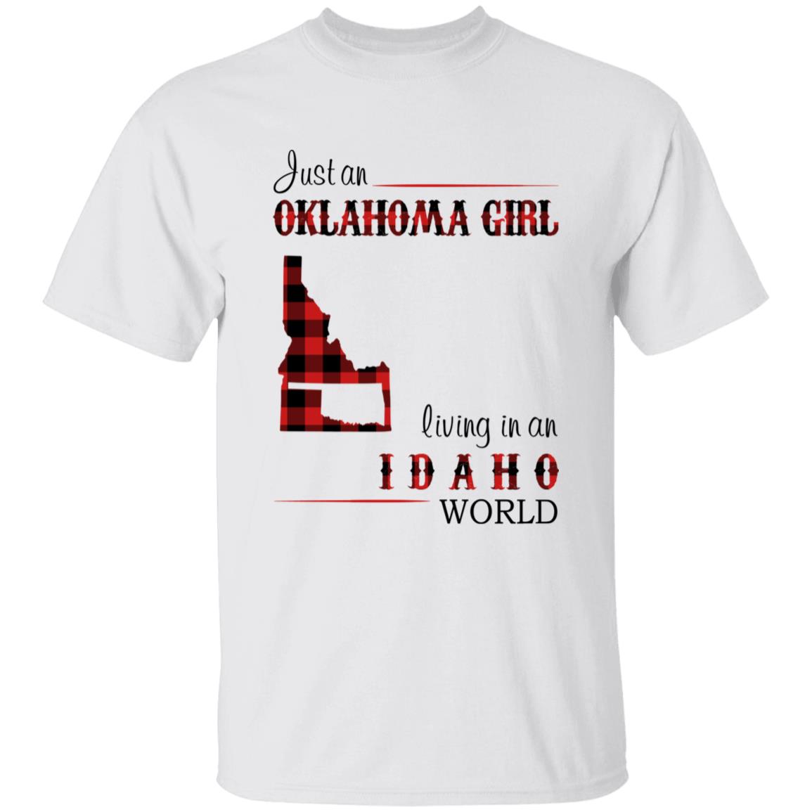Just An Oklahoma Girl Living In An Idaho World T-shirt - T-shirt Born Live Plaid Red Teezalo