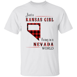Just A Kansas Girl Living In A Nevada World T-shirt - T-shirt Born Live Plaid Red Teezalo