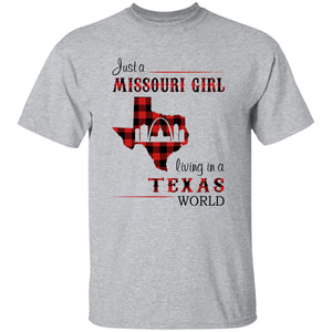 Just A Missouri Girl Living In A Texas World T-shirt - T-shirt Born Live Plaid Red Teezalo