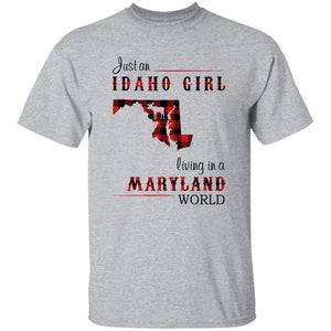 Just An Idaho Girl Living In A Maryland World T-shirt - T-shirt Born Live Plaid Red Teezalo
