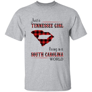 Just A Tennessee Girl Living In A South Carolina World T-shirt - T-shirt Born Live Plaid Red Teezalo
