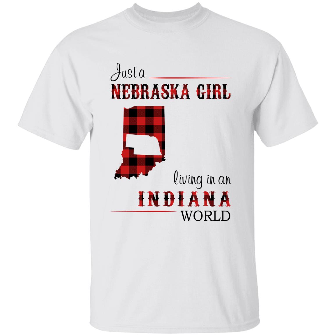 Just A Nebraska Girl Living In An Indiana World T-shirt - T-shirt Born Live Plaid Red Teezalo