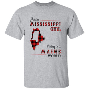 Just A Mississippi Girl Living In A Maine World T-shirt - T-shirt Born Live Plaid Red Teezalo