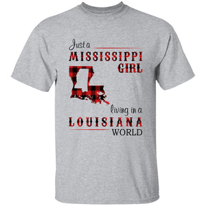 Just A Mississippi Girl Living In A Louisiana World T-shirt - T-shirt Born Live Plaid Red Teezalo