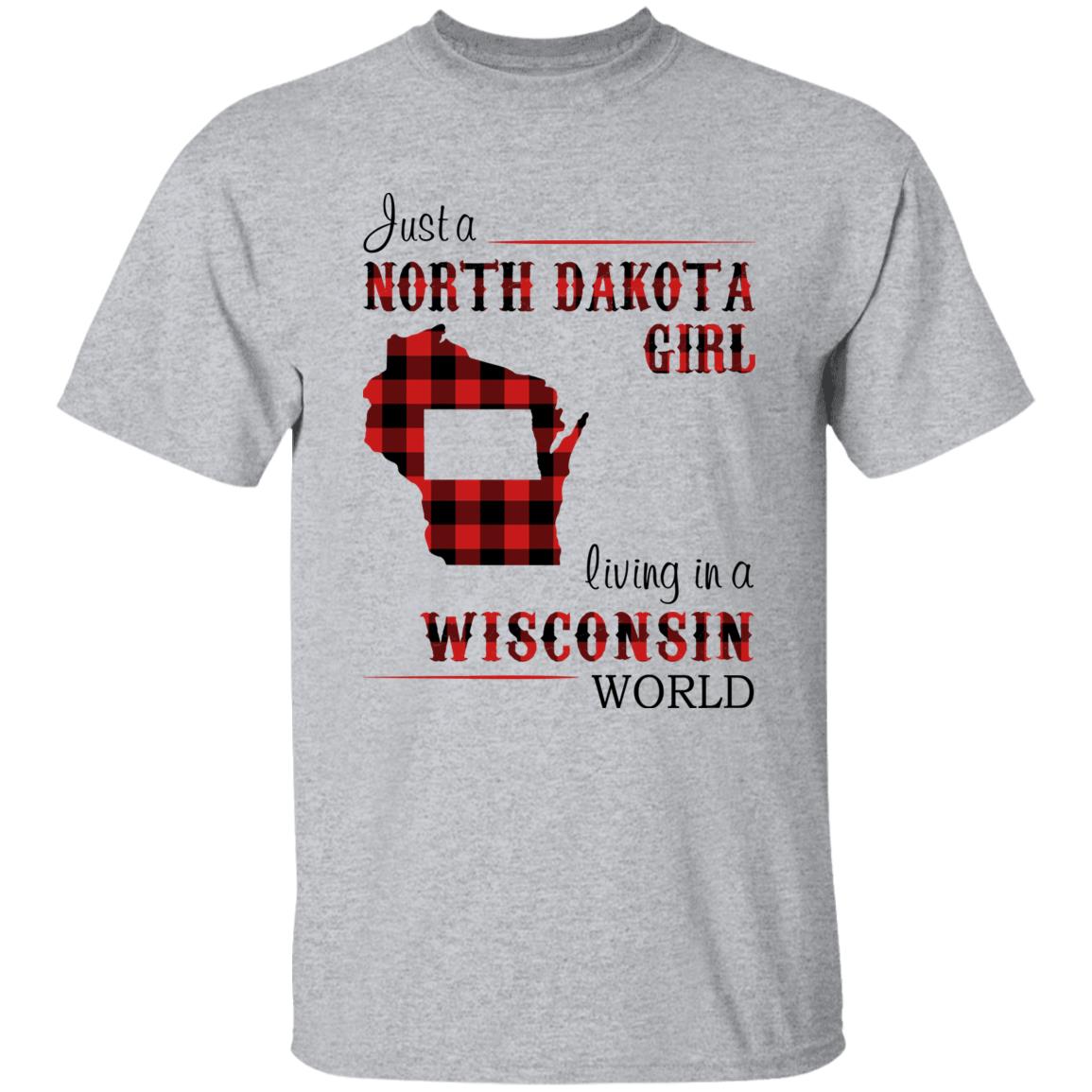 Just A North Dakota Girl Living In A Wisconsin World T-shirt - T-shirt Born Live Plaid Red Teezalo