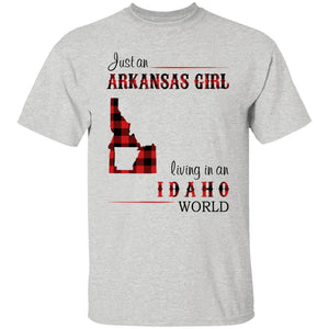 Just An Arkansas Girl Living In An Idaho World T-shirt - T-shirt Born Live Plaid Red Teezalo