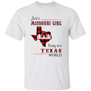 Just A Missouri Girl Living In A Texas World T-shirt - T-shirt Born Live Plaid Red Teezalo
