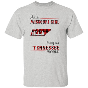 Just A Missouri Girl Living In A Tennessee World T-shirt - T-shirt Born Live Plaid Red Teezalo
