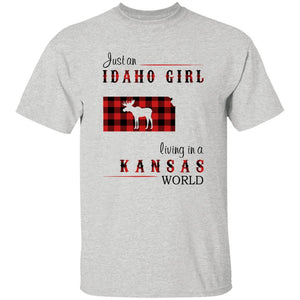 Just An Idaho Girl Living In A Kansas World T-shirt - T-shirt Born Live Plaid Red Teezalo