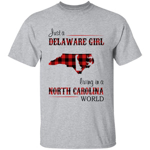 Just A Delaware Girl Living In A North Carolina World T-shirt - T-shirt Born Live Plaid Red Teezalo