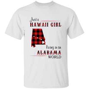 Just A Hawaii Girl Living In An Alabama World T-shirt - T-shirt Born Live Plaid Red Teezalo