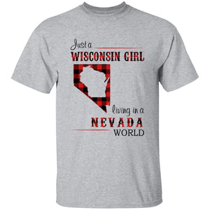 Just A Wisconsin Girl Living In A Nevada World T-shirt - T-shirt Born Live Plaid Red Teezalo